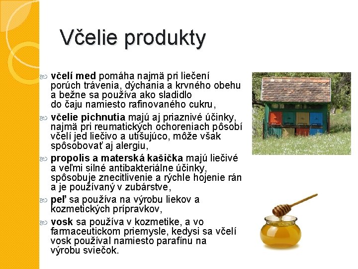 Včelie produkty včelí med pomáha najmä pri liečení porúch trávenia, dýchania a krvného obehu