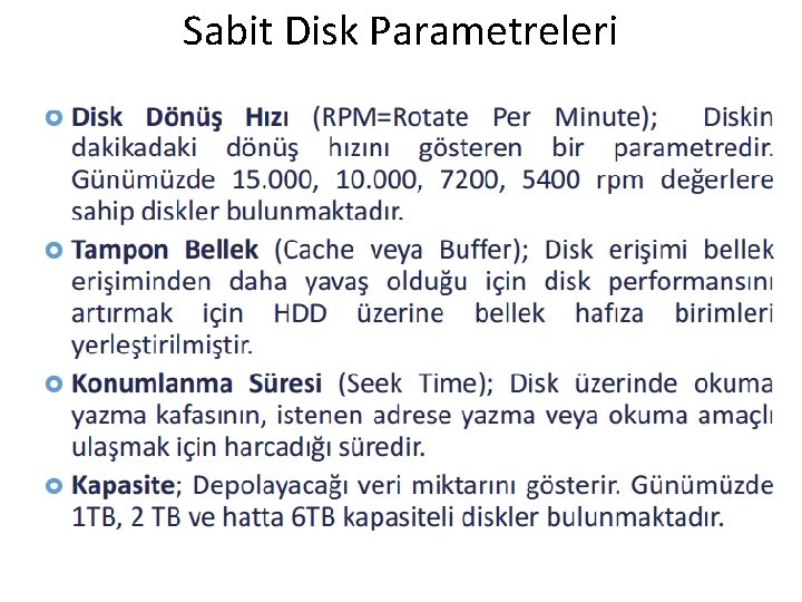 Sabit Disk Parametreleri 
