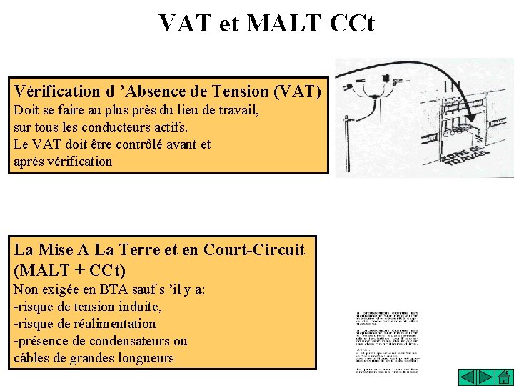 VAT et MALT CCt Vérification d ’Absence de Tension (VAT) Doit se faire au