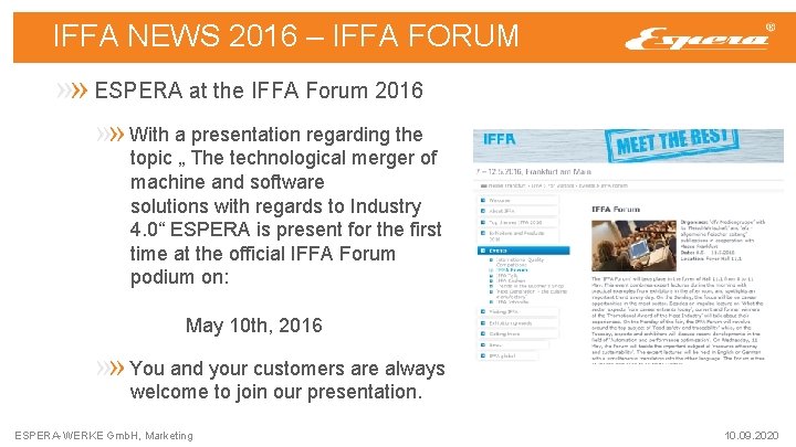 IFFA NEWS 2016 – IFFA FORUM ESPERA at the IFFA Forum 2016 With a