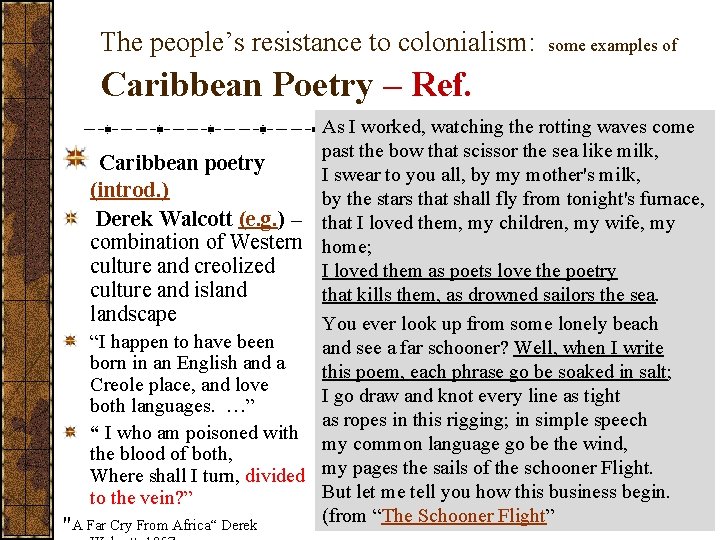 The people’s resistance to colonialism: some examples of Caribbean Poetry – Ref. As I