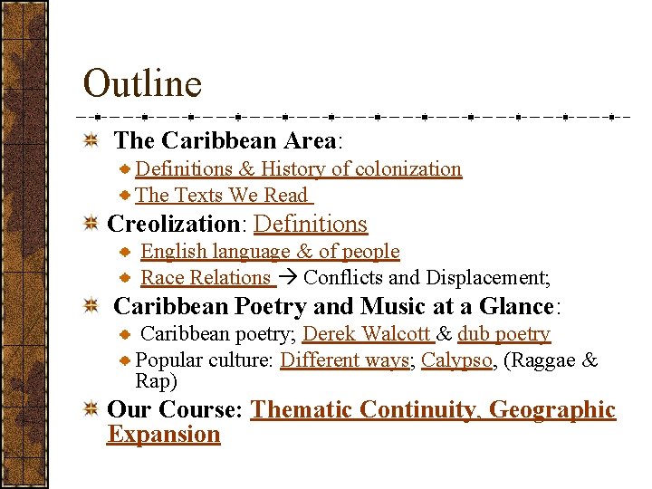 Outline The Caribbean Area: Definitions & History of colonization The Texts We Read Creolization:
