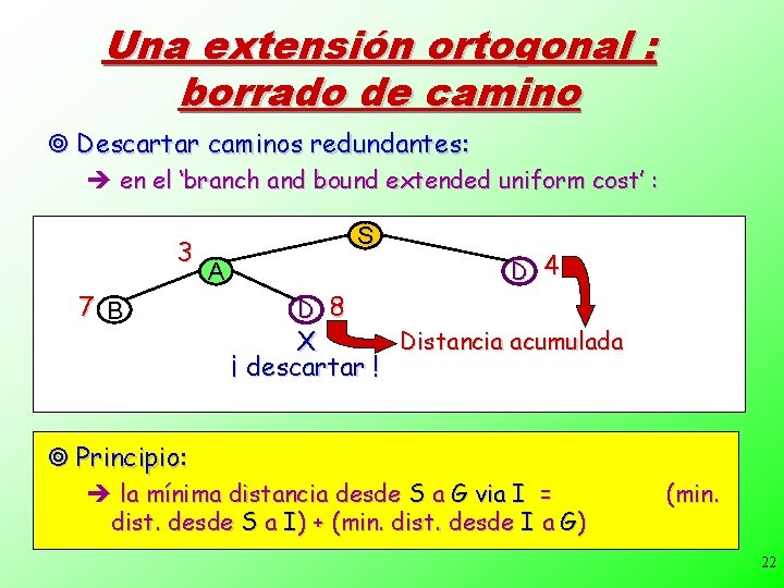 Una extensión ortogonal : borrado de camino ¥ Descartar caminos redundantes: è en el