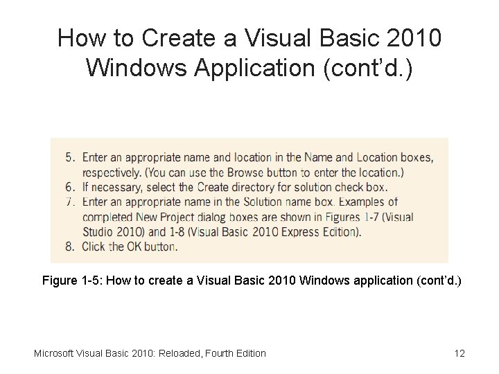 How to Create a Visual Basic 2010 Windows Application (cont’d. ) Figure 1 -5: