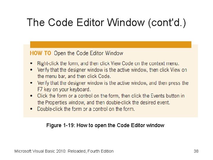 The Code Editor Window (cont'd. ) Figure 1 -19: How to open the Code