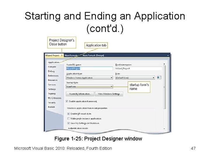 Starting and Ending an Application (cont'd. ) Figure 1 -25: Project Designer window Microsoft