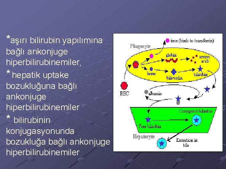 *aşırı bilirubin yapılımına bağlı ankonjuge hiperbilirubinemiler, * hepatik uptake bozukluğuna bağlı ankonjuge hiperbilirubinemiler *