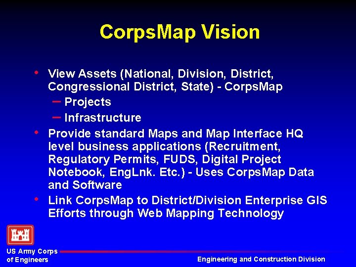 Corps. Map Vision • • • View Assets (National, Division, District, Congressional District, State)