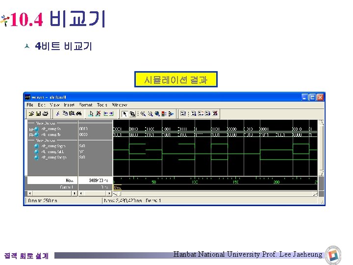 10. 4 비교기 © 4비트 비교기 시뮬레이션 결과 집적 회로 설계 Hanbat National University