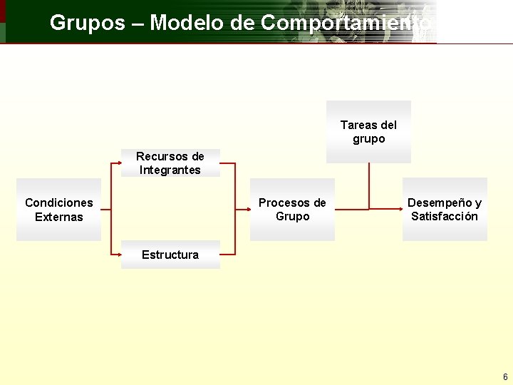 Grupos – Modelo de Comportamiento Tareas del grupo Recursos de Integrantes Procesos de Grupo