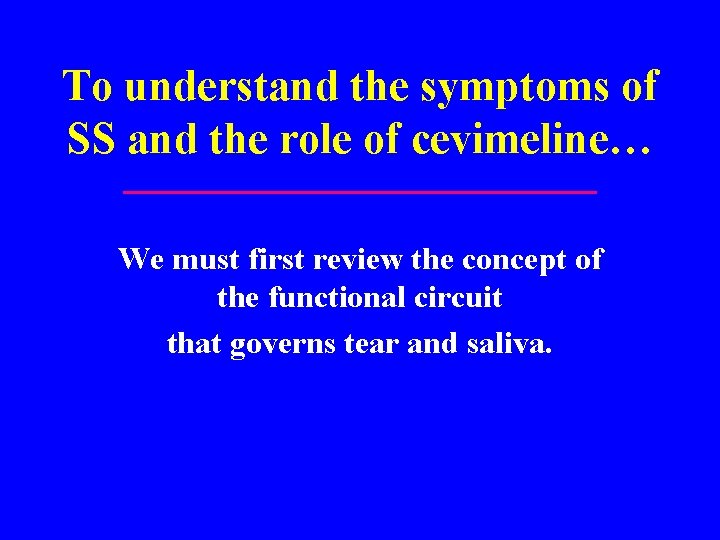 To understand the symptoms of SS and the role of cevimeline… We must first