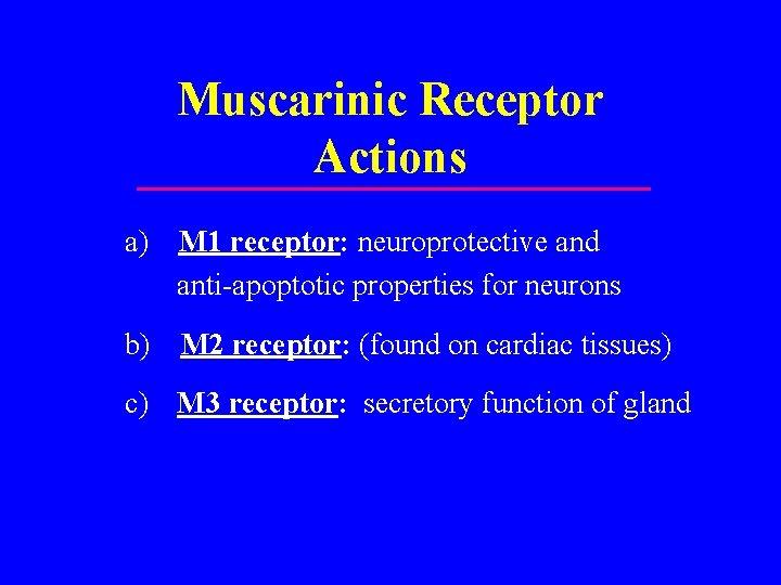 Muscarinic Receptor Actions a) M 1 receptor: neuroprotective and anti-apoptotic properties for neurons b)