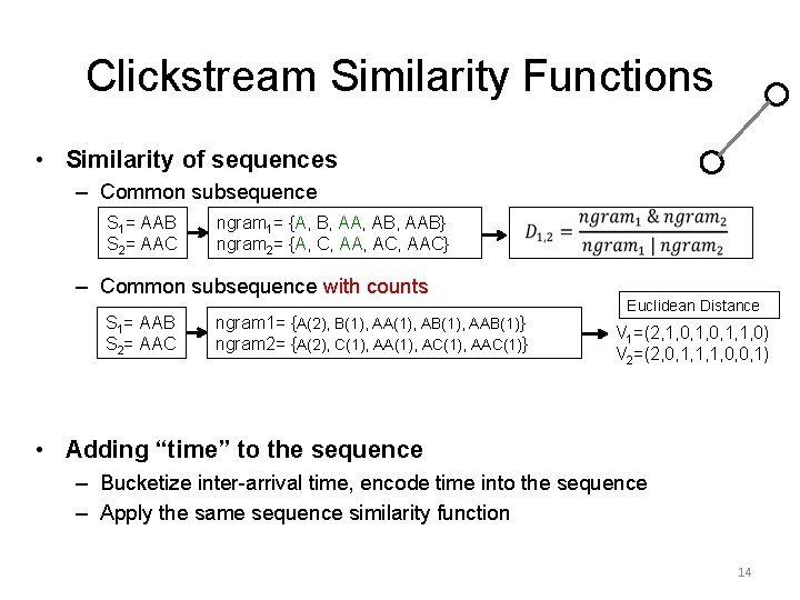 Clickstream Similarity Functions • Similarity of sequences – Common subsequence S 1= AAB S