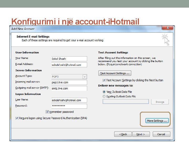 Konfigurimi i një account-i. Hotmail 