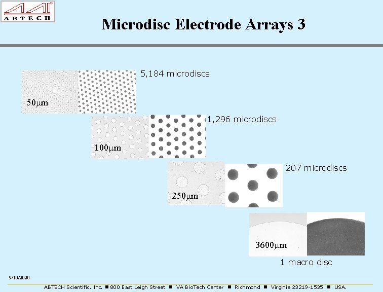 Microdisc Electrode Arrays 3 5, 184 microdiscs 50 mm 1, 296 microdiscs 100 mm