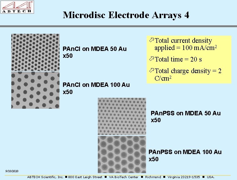 Microdisc Electrode Arrays 4 PAn. Cl on MDEA 50 Au x 50 PAn. Cl