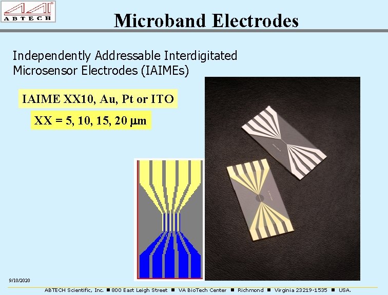 Microband Electrodes Independently Addressable Interdigitated Microsensor Electrodes (IAIMEs) IAIME XX 10, Au, Pt or