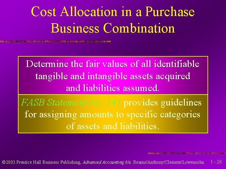 Cost Allocation in a Purchase Business Combination Determine the fair values of all identifiable