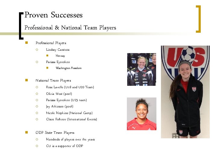 Proven Successes Professional & National Team Players n Professional Players ¡ Lindsey Carstens n