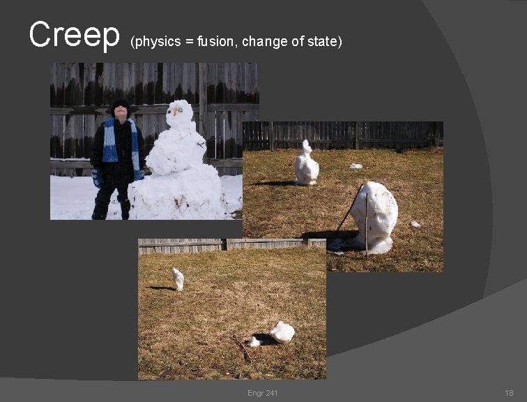 Creep (physics = fusion, change of state) Engr 241 18 