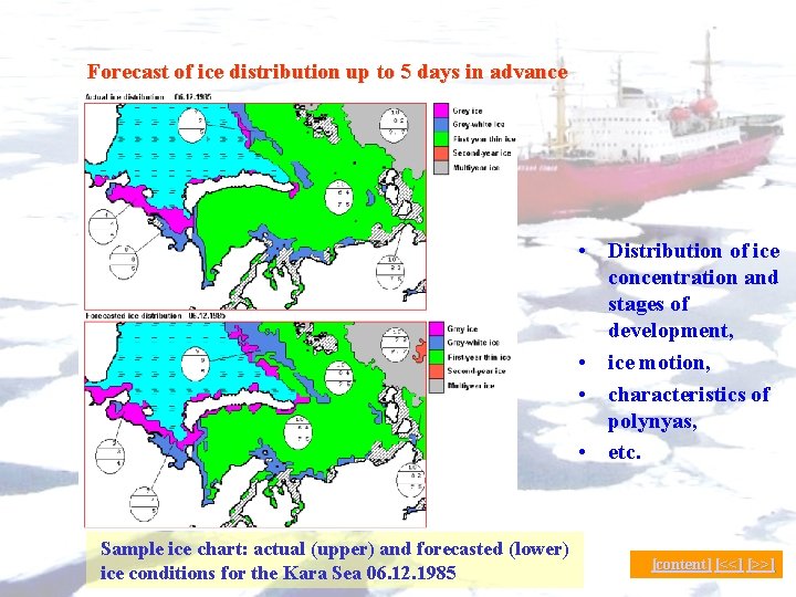 Forecast of ice distribution up to 5 days in advance • Distribution of ice