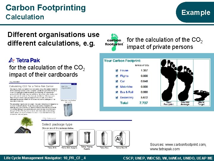 Carbon Footprinting Calculation Different organisations use different calculations, e. g. Example for the calculation