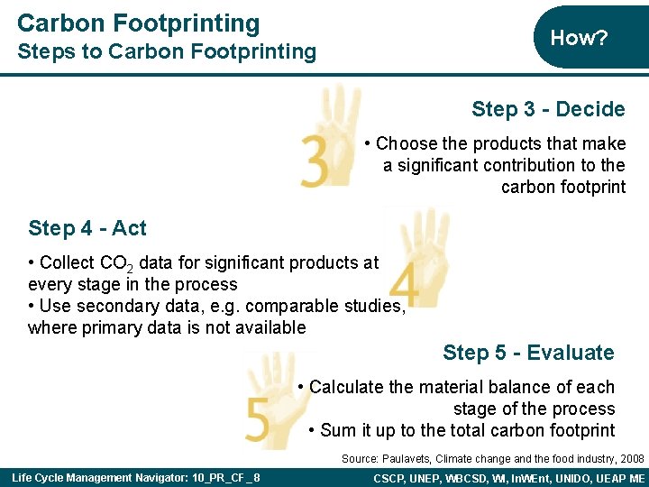 Carbon Footprinting How? Steps to Carbon Footprinting Step 3 - Decide • Choose the