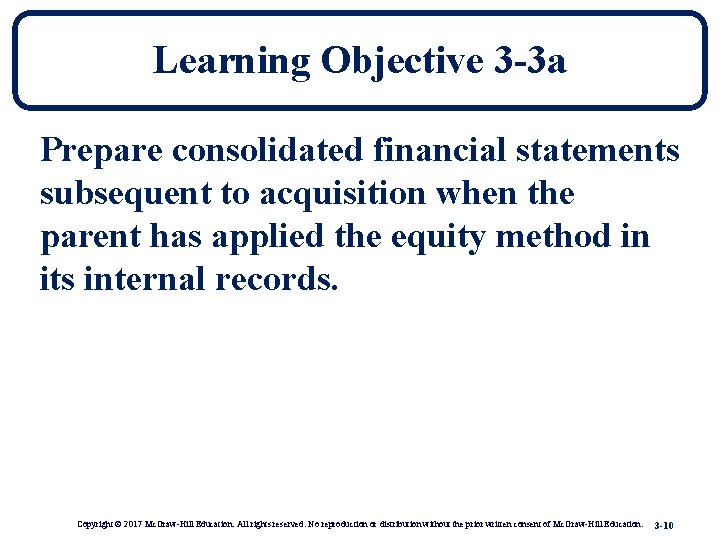 Learning Objective 3 -3 a Prepare consolidated financial statements subsequent to acquisition when the