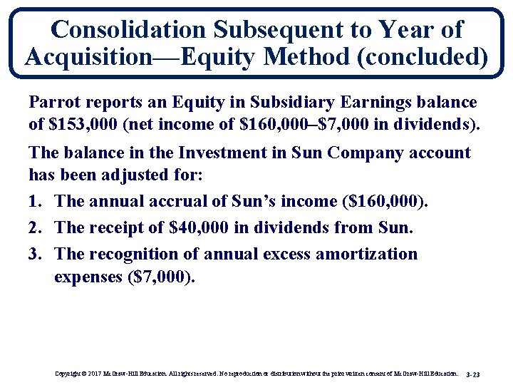 Consolidation Subsequent to Year of Acquisition—Equity Method (concluded) Parrot reports an Equity in Subsidiary