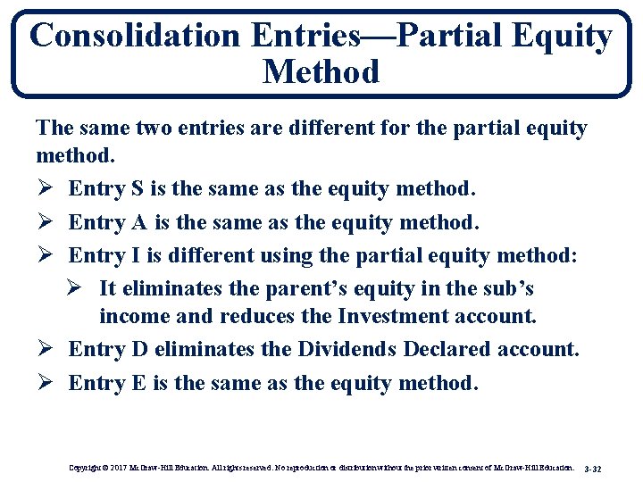 Consolidation Entries—Partial Equity Method The same two entries are different for the partial equity