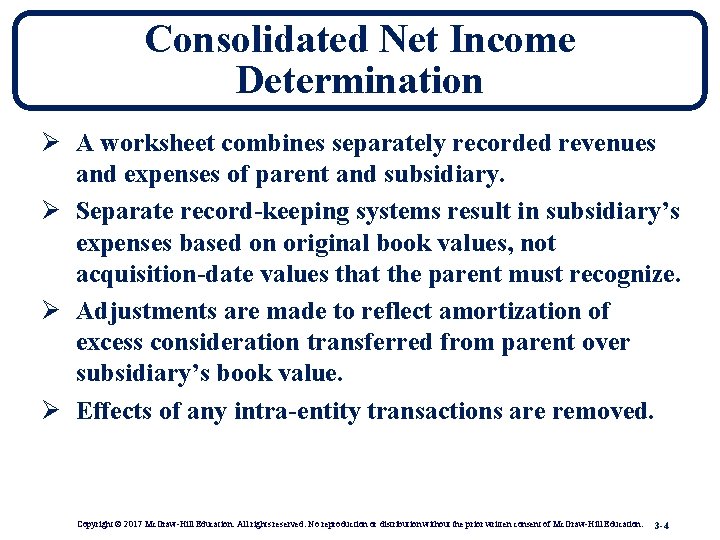 Consolidated Net Income Determination Ø A worksheet combines separately recorded revenues and expenses of