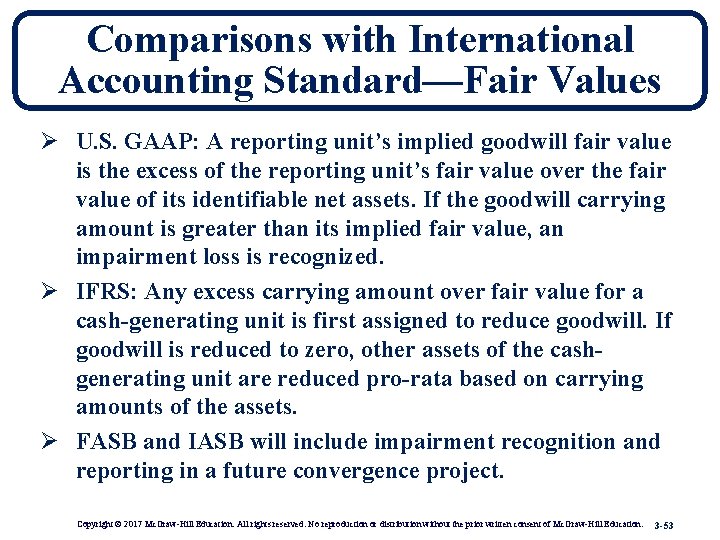 Comparisons with International Accounting Standard—Fair Values Ø U. S. GAAP: A reporting unit’s implied