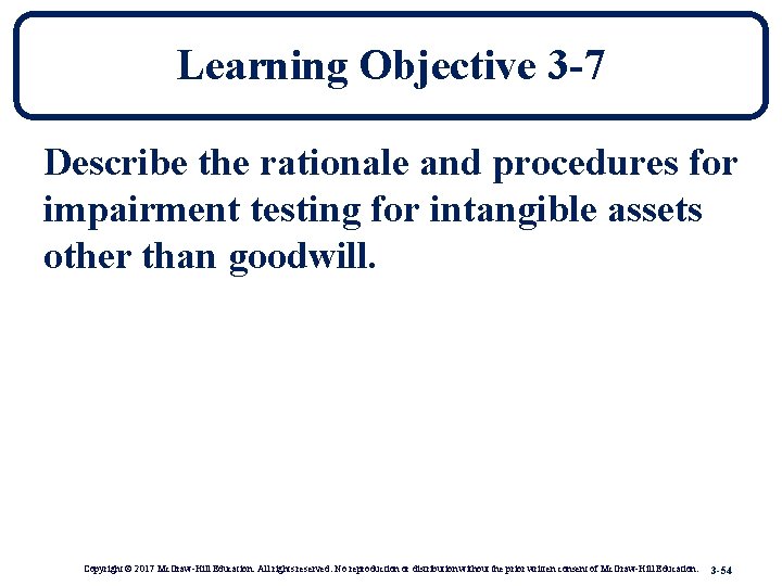 Learning Objective 3 -7 Describe the rationale and procedures for impairment testing for intangible