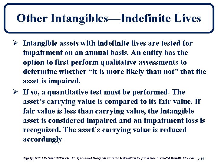 Other Intangibles—Indefinite Lives Ø Intangible assets with indefinite lives are tested for impairment on