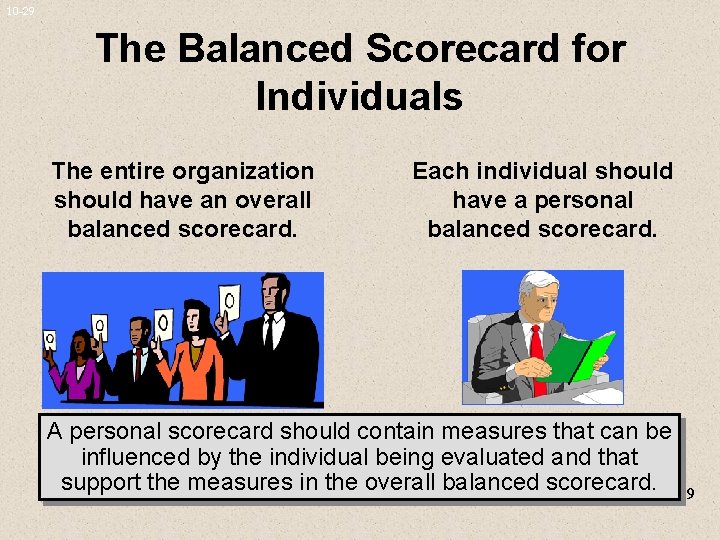 10 -29 The Balanced Scorecard for Individuals The entire organization should have an overall