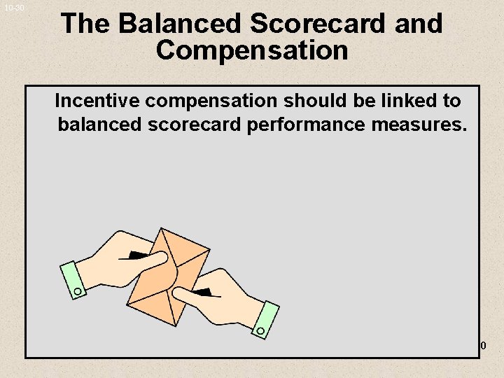 10 -30 The Balanced Scorecard and Compensation Incentive compensation should be linked to balanced