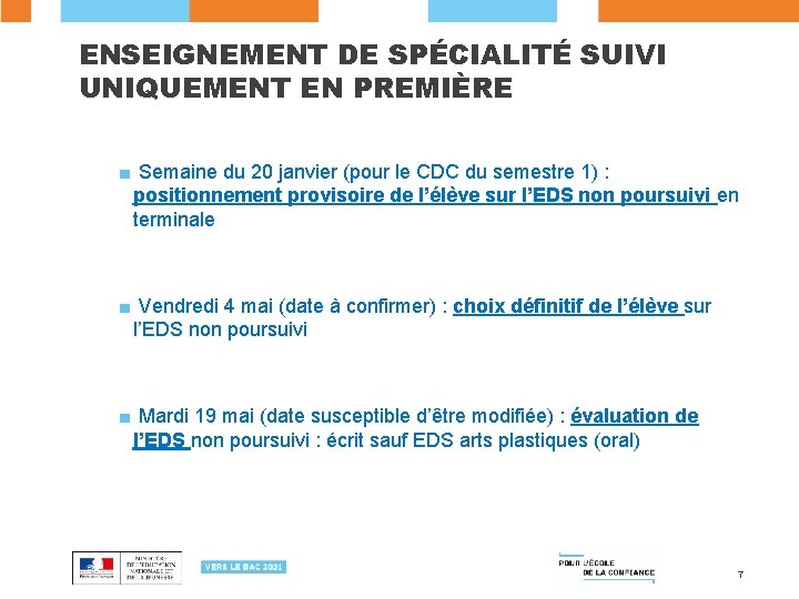 ENSEIGNEMENT DE SPÉCIALITÉ SUIVI UNIQUEMENT EN PREMIÈRE ■ Semaine du 20 janvier (pour le