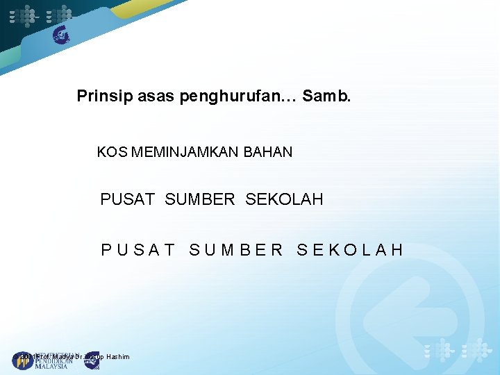 Prinsip asas penghurufan… Samb. KOS MEMINJAMKAN BAHAN PUSAT SUMBER SEKOLAH P U S A