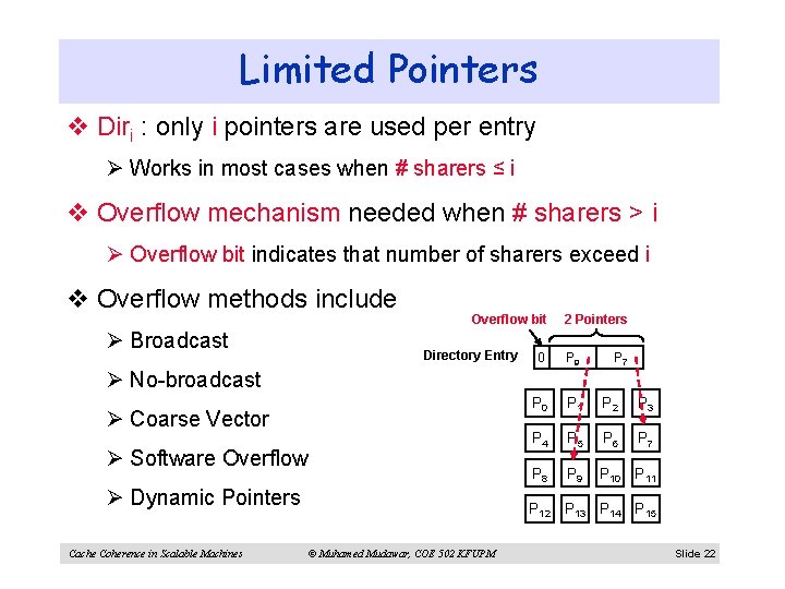 Limited Pointers v Diri : only i pointers are used per entry Ø Works