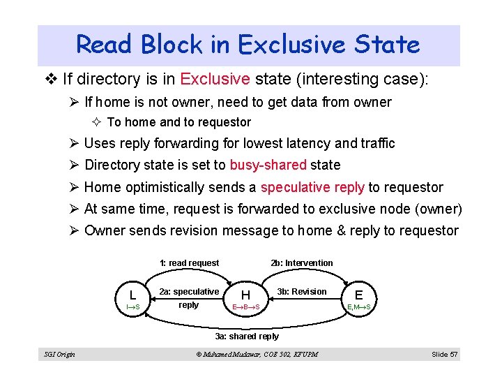 Read Block in Exclusive State v If directory is in Exclusive state (interesting case):