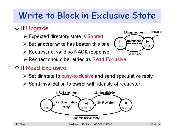 Write to Block in Exclusive State v If Upgrade Ø Expected directory state is