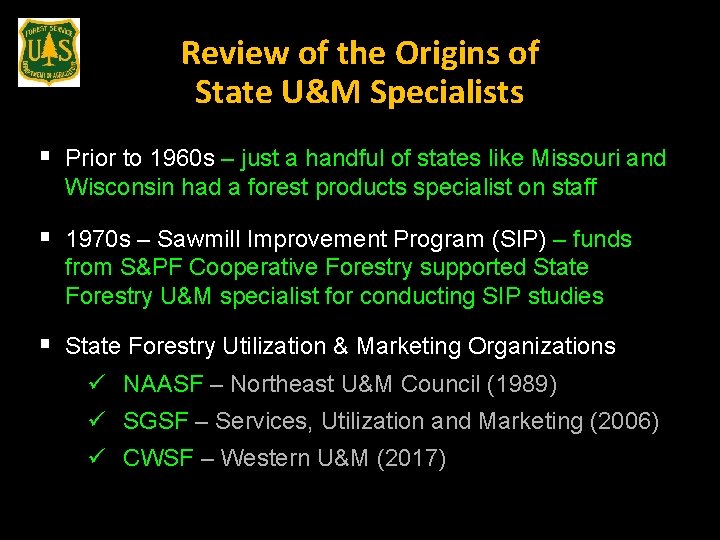 Review of the Origins of State U&M Specialists § Prior to 1960 s –