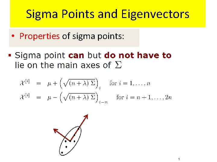 Sigma Points and Eigenvectors • Properties of sigma points: 