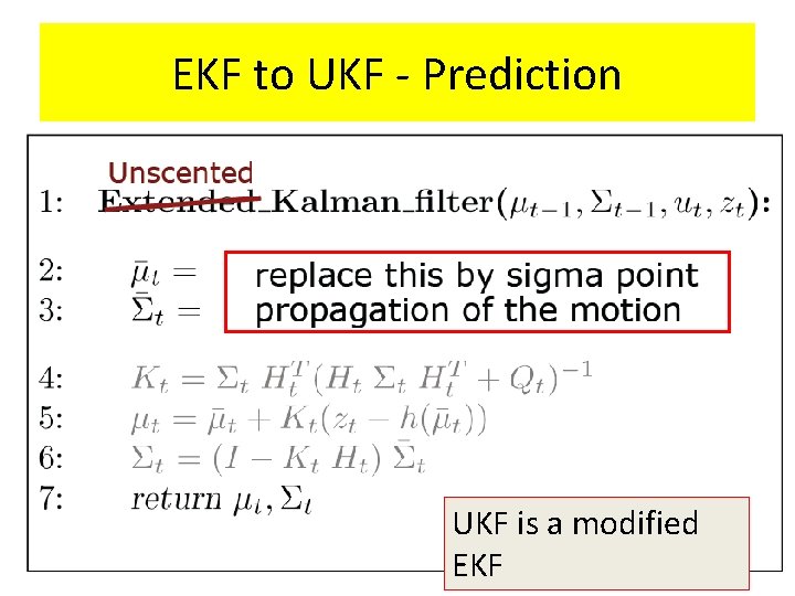 EKF to UKF - Prediction UKF is a modified EKF 