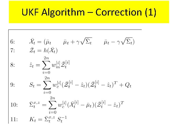 UKF Algorithm – Correction (1) 