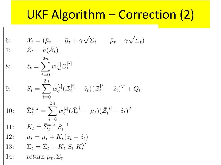 UKF Algorithm – Correction (2) 