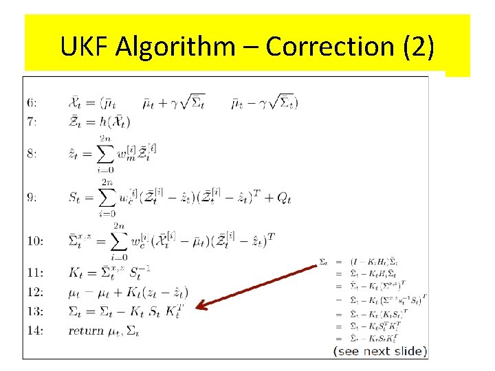 UKF Algorithm – Correction (2) 