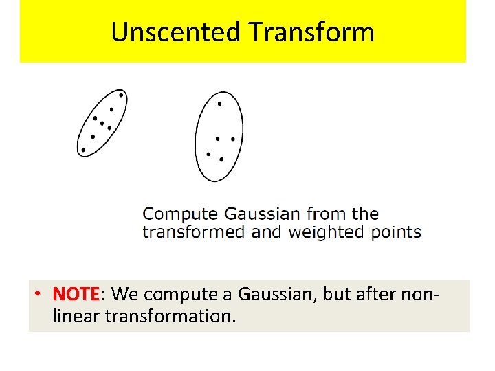 Unscented Transform • NOTE: NOTE We compute a Gaussian, but after nonlinear transformation. 