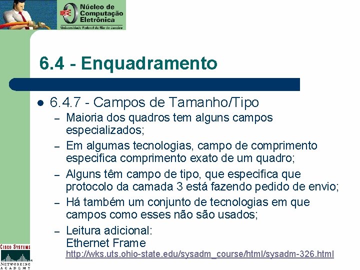 6. 4 - Enquadramento l 6. 4. 7 - Campos de Tamanho/Tipo – –