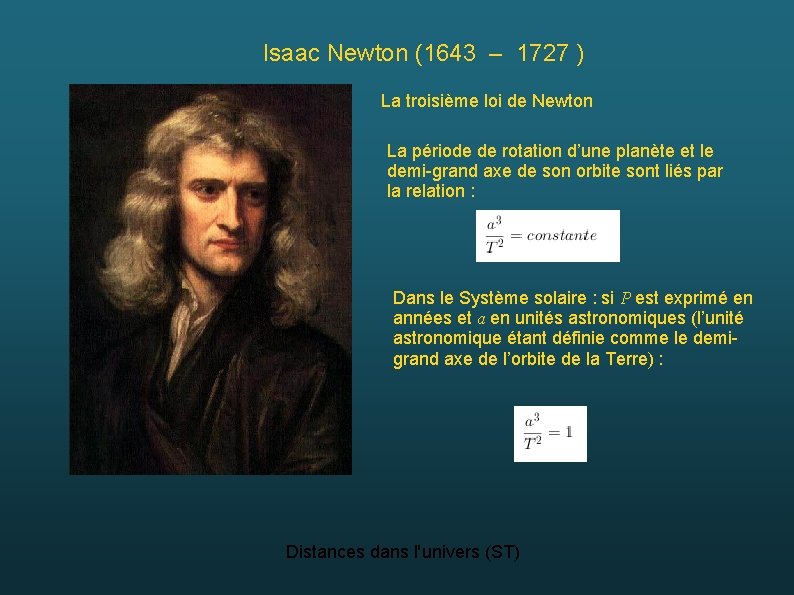 Isaac Newton (1643 – 1727 ) La troisième loi de Newton La période de